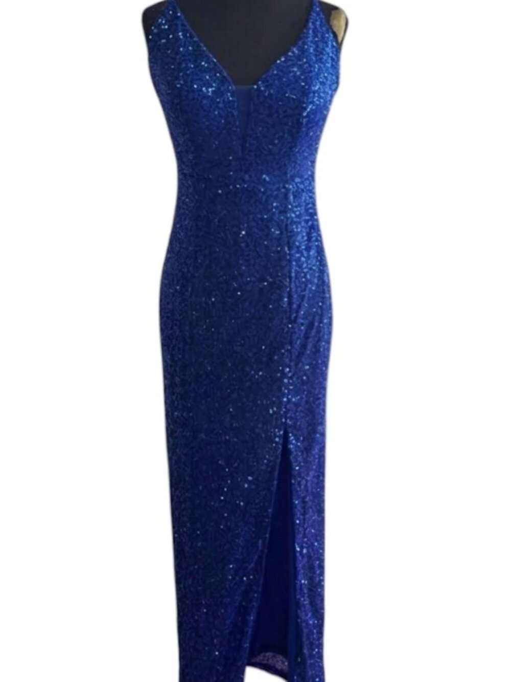 Amore Belle Blue Sequin Maxi Dress Size L Elegant Evening Formal Gown